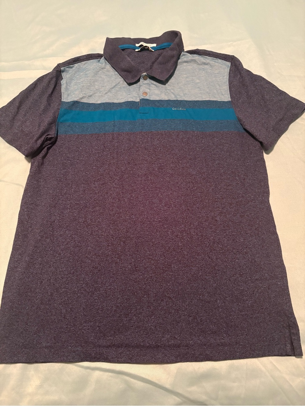 Calvin Klein Men's Heather Plum Polo with Teal Stripes